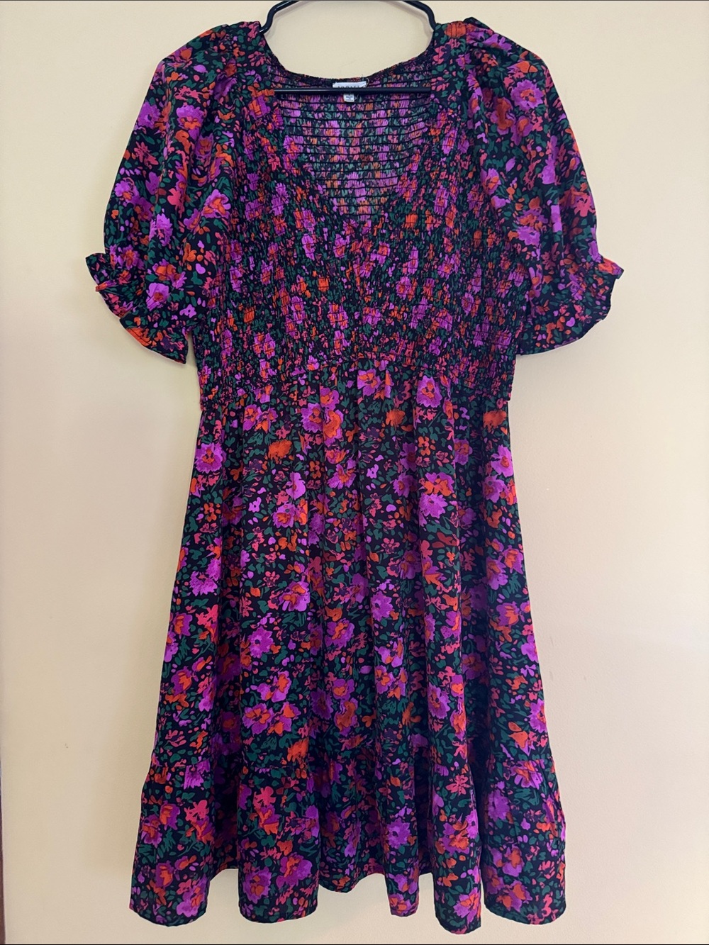 JODIFL Black Mini Dress with Purple and Red Floral Print
